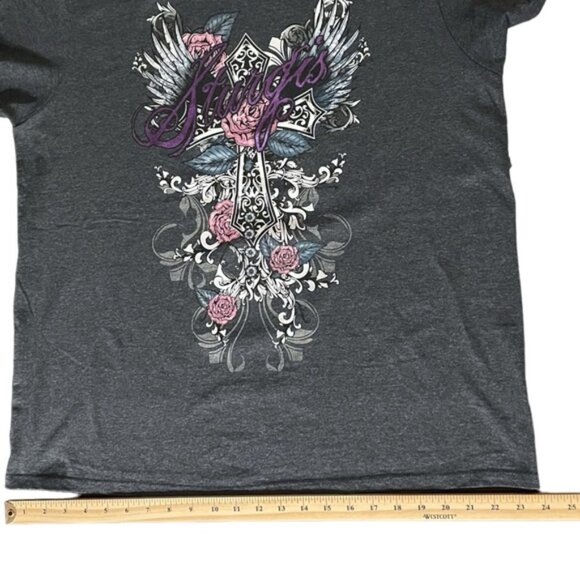 Lady Biker Sturgis 2014 Motorcycle Rally Retro Tattoo Cross Roses Tattoo Size XL - Picture 10 of 13